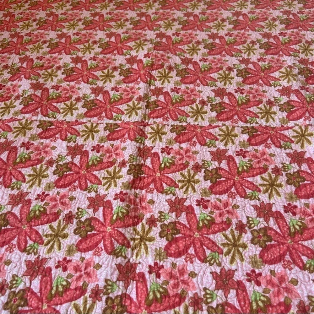 Vintage Handmade Quilt Floral Fleece Squares Reversible Pink Cosy Cottage Core